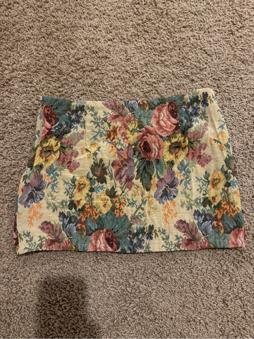 Cider Floral Tapestry Mini Skirt in Cream, Pink, Green, Blue